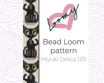 Schwarze Katzen Perlen Loom Armband Muster - Miyuki Delica 11/0 (Digitaler Download)
