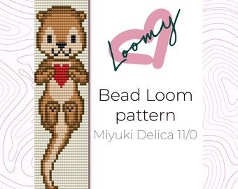 Otter Valentine Bead Loom Bracelet Pattern - Miyuki Delica 11/0 (PDF Pattern)
