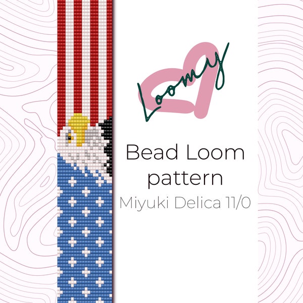 USA flag with Eagle - Bead Loom Pattern - Loom Bracelet Pattern - Loom Beading Pattern based on Miyuki Delica seed beads 11/0