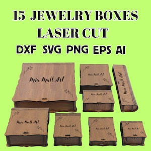 15 diversi portagioielli decorativi - File SVG per scatole regalo tagliate al laser, portagioielli con coperchio, scatola per tazze, file vettoriali per il taglio laser del legno.
