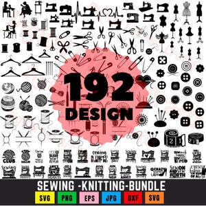 182 Sewing & Knitting SVG Bundle, Sewing Machine Clipart, Knitting SVG, Sewing Clipart, Silhouettes | Cut Files for Cricut, Silhouette