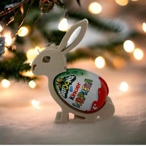 Szablon SVG Easter Eggs Rabbit, Glowforge Bunny Egg Holder - Kinder Egg Rabbit w MDF lub Playwood - Zestaw z 10 częściami