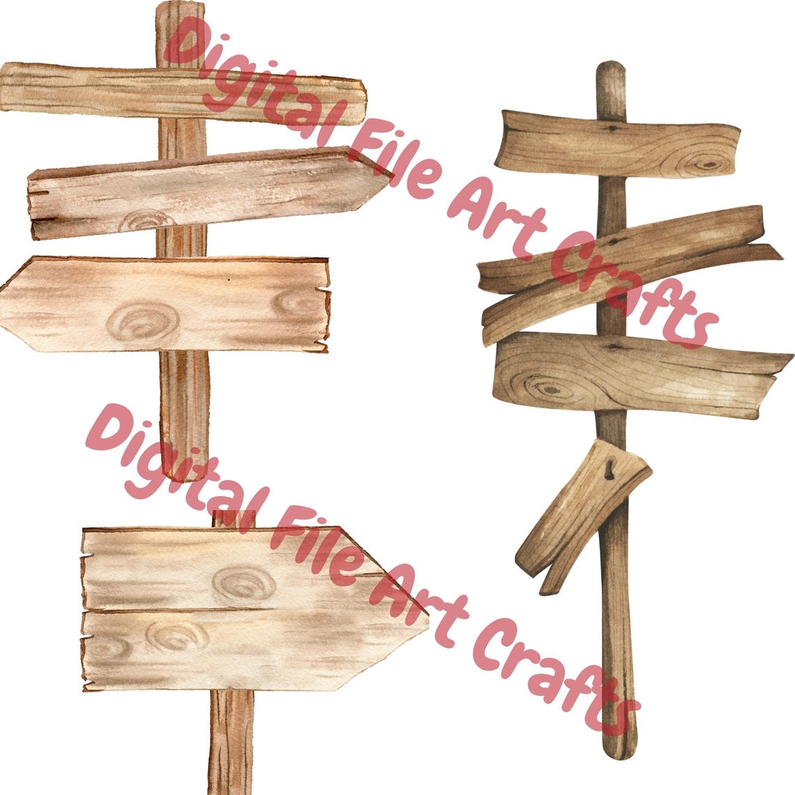 Rustic Wooden Signs Clipart: Arrows & Signposts (digital Download ...