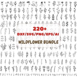 Plus de 220 fleurs sauvages Svg-Dvg-Png-Dxf-Ai Bundle fleurs sauvages vecteur fleurs sauvages Silhouette fleurs sauvages Clipart fleurs sauvages coupe fichier