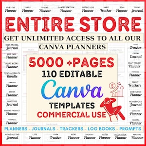 110 ENTIRE STORE  PLANNERS - Ultimate Digital Planner Mega Bundle - 110 Editable Canva Planner Templates - Canva Planner  - Commercial Use