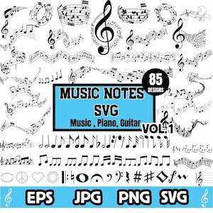 85 PC-collectie voor muzikale meesterwerken - muzieknoten SVG, muzieknoten svg, muzieknoten clipart, muziek svg, gitaar svg, piano svg