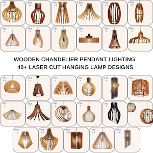 Żyrandol z drewna – ponad 40 wzorów lamp wiszących ciętych laserowo – wymiary 3-4-5 mm