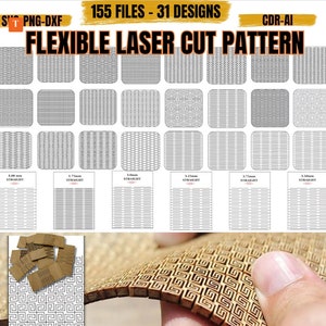 Flexible Living Hinge lasergesneden bestanden - Living Hinge flexibele laserpatronen, Glowforge, Lightburn.
