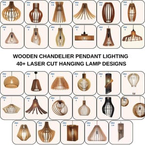 Lampadario a sospensione in legno. Oltre 40 modelli di lampade a sospensione tagliate al laser - Dimensioni 3-4-5 mm