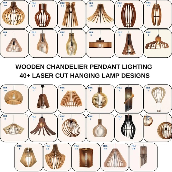Wooden Chandelier Pendant Lighting. 40+ Laser Cut Hanging Lamp Designs – 3-4-5 mm Dimensions