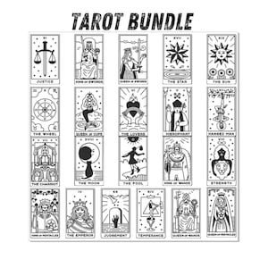 Paquete de cartas del tarot en SVG y PNG / Diseños de tarot celestiales y de brujas / Imágenes prediseñadas místicas, archivos de corte para Cricut, Silhouette y manualidades digitales