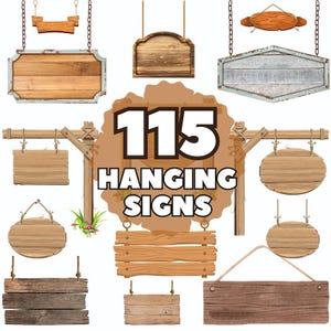 Ensemble numérique de panneaux en bois suspendus - SVG, PDF, PNG, jpg : créez une charmante signalisation personnalisée avec des cordes de suspension, parfaite pour la Cricut