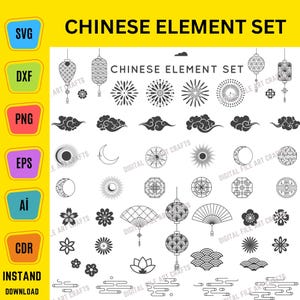Set di elementi cinesi in formato SVG / file di taglio in vinile / file di design stampabili in formato svg, pdf, ai, cdr, dxf / Cricut e Silhouette