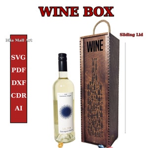 Caixa de Vinho - Estojo de Armazenamento de Madeira Gravada com Tampa Deslizante - Arquivo SVG para Corte a Laser