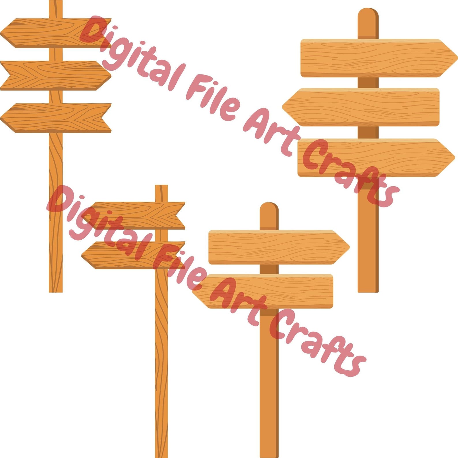 Rustic Wooden Signs Clipart: Arrows & Signposts (digital Download ...