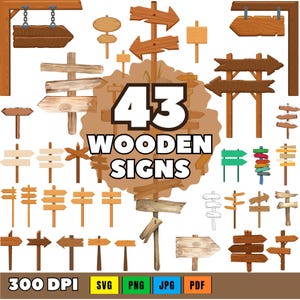 Clipart houten borden - rustieke houten randen downloaden - direct downloaden - houten bordposten, pijlen en hangende borden