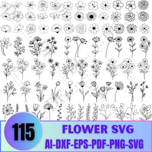 Flowers SVG Bundle | 115 Floral SVG Designs | Flower Cut Files for Cricut, Silhouette, Vinyl Crafts & DIY Projects