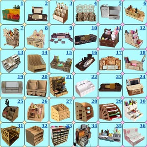Pacote Organizador de Mesa, 72 Designs SVG para Corte e Gravação a Laser - Madeira Cortada a Laser - Porta-Lápis - Suporte para Celular com Arquivo de Papel - Corte a Laser