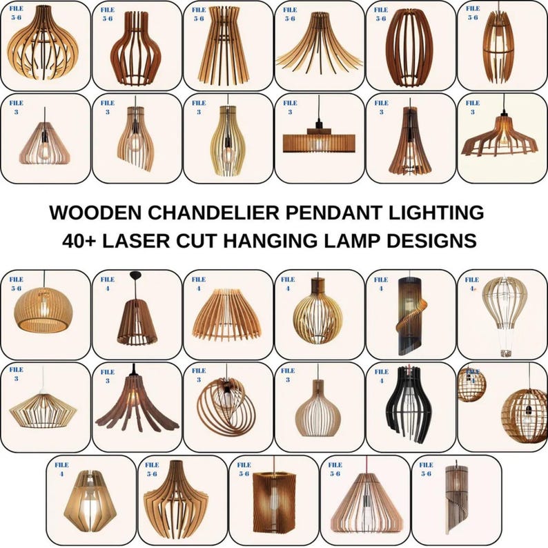 Más de 40 diseños de lámparas colgantes cortadas con láser: dimensiones de 3, 4 y 5 mm