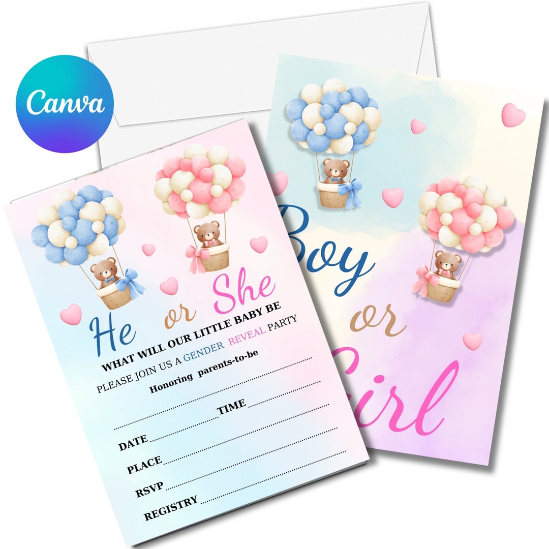 Guess It's Boy or Girl Printable Fill-in Invite Cards He or She ...