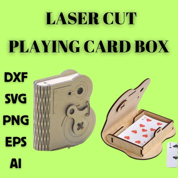 Laser cut, card box, Game box svg, Playing cards box case - Playing Card box SVG, Playing Cards Holder svg, Laser cut box with lid.