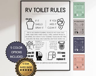 RV Bathroom/toilet Rules Instant Download Printable Wall Poster. Funny WC rules printable | 5 colors |bathroom decor | motorhome caravan
