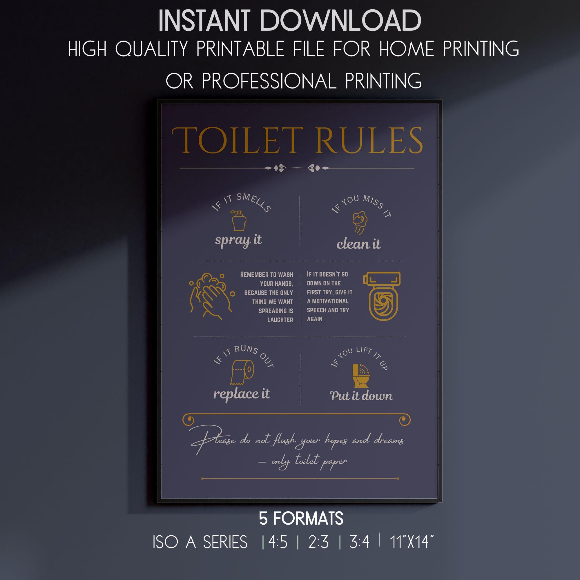 Witty Bathroom/toilet Rules Instant Download Printable Wall Poster ...