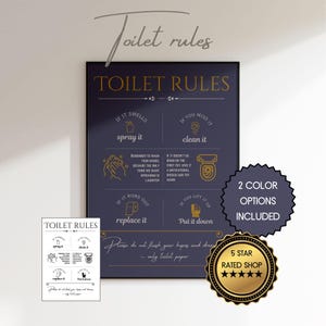Witty Bathroom/toilet Rules Instant Download Printable Wall Poster. Funny WC rules printable | 2 colors |bathroom decor | bathroom etiquette