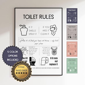 Witty Bathroom/toilet Rules Instant Download Printable Wall Poster. Funny WC rules printable |bathroom humour decor | bathroom etiquette