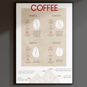 coffee bean type wall art print descriptive explanation of different coffee bean types, coffee art, coffee poster, coffee present image 10