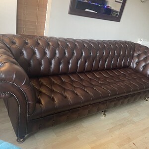 Handmade Antique Brown Leather Chesterfield Sofa