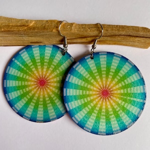 Handmade Colorful Wooden Earrings – Lightweight Large Round Earrings for Women - unique earrings - women&#39;s earrings