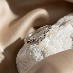 New Silver Crescent Moon Beaded Ring  A Symbol of Feminine Spirituality, Lucky Symbolic Handmade Women Jewelry Crescent Moon Set