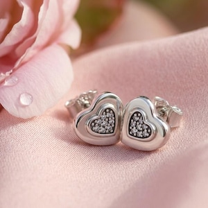 Logo Sterling Silver Heart Stud Earrings Signature ALE S925 Adorable 'Heart of Love' Studs – Women’s Stunning Jewellery, Must-Have