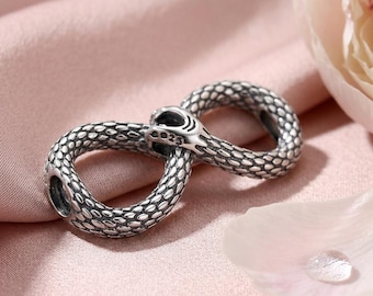 Infinity Snake Charm, Textured Sterling Silver Bracelet Bead, Forever Love Symbol