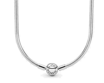 Pandora Moments Silver Snake Chain Necklace "A Touch of Class: 50cm Chain Necklace, Smooth Pendant, Round Clasp - Unique Gift Idea for Her