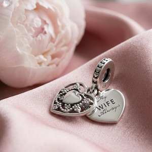 Sterling Silver My Wife Always Heart Dangle Charm Gifts of Love and Zirconia Elevate Your Anniversary Celebration, Trending Now UK