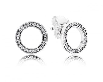 Pandora Silver Circle Stud Earrings Adorable Sparkling Silver Graphic Touch Earrings: Women's Favourite Round-Style Studs NEW, Must-Have UK