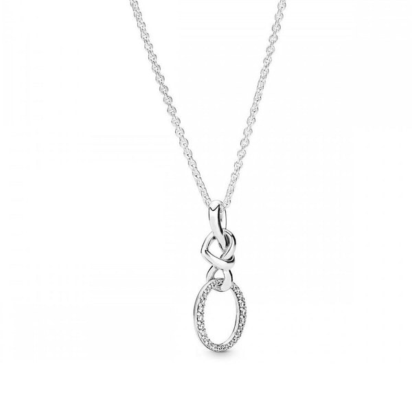 Pandora Silver Knotted Heart Necklace  Elevate Your Style with a Oval Heart Necklace 60cm Adjustable Chain Jewelry With Knotted Pendant