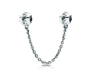 New Pandora Hearts Silver Safety Chain Charm Enhance Your Charm Bracelet Heart Detailing Clasp Charms Protector and Keeper, Trending Now UK