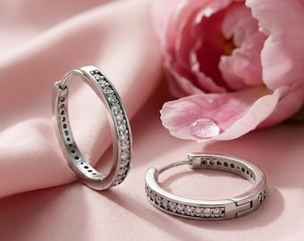 Sterling Silver Logo Hoop Earrings Handmade Sterling Silver Circle Hoop Earrings: 'Love of Heart' Women's Collection, Must-Have