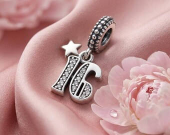 16th Celebration Sterling Silver Dangle Charm Dangle Charms for Bracelets Stylish Anniversary Jewellery Gift for Her Must-have Now