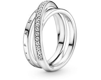 Pandora Crossover Silver Pave Triple Ring Intertwining Bands Reflecting the Spiraling Beauty of the Solar System Truly Unique and Symbolic