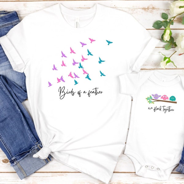 Birds of a feather flock together, Mom and me matching set, Mama Mini Matching Set, Baby Shower Gift, New Mom Gift Idea, Baby and Mama Shirt