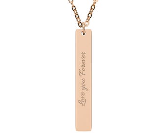 Collar con barra vertical grabada, colgante de barra personalizado / Plata u oro rosa