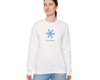 Sudadera de mujer con estampado de copo de nieve azul "Let It Snow", festiva, navideña, cuello redondo