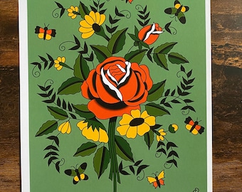 Floral Bouquet Rose Butterfly Traditional Tattoo Flash- Art Print- Home Decor