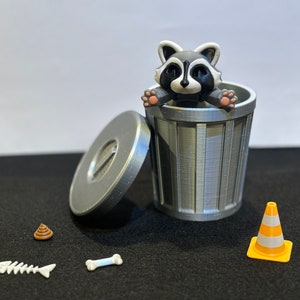 Articulated Raccoon | Trash Panda With Trash Can + Accessories | Desk Toy | Fidget Toy | Decor