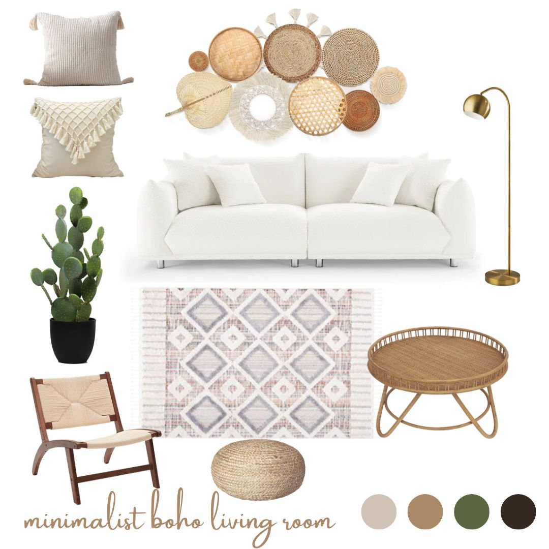 Interior Design Mood Board of a Bohemian Living Room With a Clickable ...