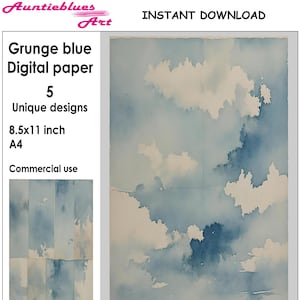 Watercolor blue paper. Grunge watercolor light blue printable collage sheets for junk journal, scrapbook and album cover. Commercial use